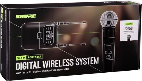 نظام Shure SLXD25/SM58 اللاسلكي الرقمي المحمول مع جهاز إرسال محمول SLXD2 مع ميكروفون صوتي ديناميكي قلبي أسطوري SM58 وجهاز استقبال أحادي القناة SLXD5 | نطاق H55 (514-558 ميجاهرتز) in Saudi Arabia