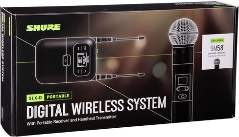 نظام Shure SLXD25/SM58 اللاسلكي الرقمي المحمول مع جهاز إرسال محمول SLXD2 مع ميكروفون صوتي ديناميكي قلبي أسطوري SM58 وجهاز استقبال أحادي القناة SLXD5 | نطاق H55 (514-558 ميجاهرتز) in Saudi Arabia
