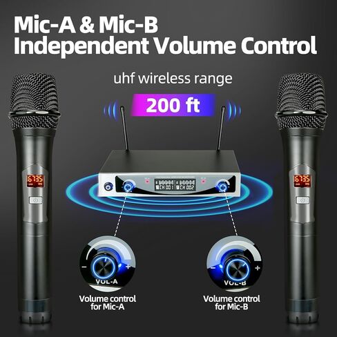 Evsjfna Wireless Microphone System, Metal Wireless Mic Set with Case,Handheld Cordless Dynamic Microphones for Singing, Karaoke, Church,Meeting, DJ,Wedding,Home KTV Set,200ft Range in Saudi Arabia