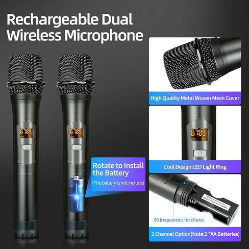 Evsjfna Wireless Microphone System, Metal Wireless Mic Set with Case,Handheld Cordless Dynamic Microphones for Singing, Karaoke, Church,Meeting, DJ,Wedding,Home KTV Set,200ft Range in Saudi Arabia