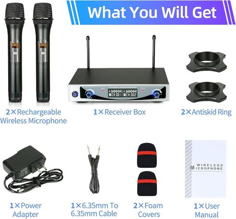 Evsjfna Wireless Microphone System, Metal Wireless Mic Set with Case,Handheld Cordless Dynamic Microphones for Singing, Karaoke, Church,Meeting, DJ,Wedding,Home KTV Set,200ft Range in Saudi Arabia