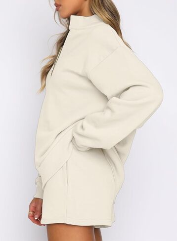 Aleumdr Women 2 Piece Outfits Sweatsuit Half Zip Long Sleeve Sweatshirt Lounge Shorts Tracksuit Set with Pockets in Saudi Arabia