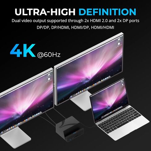 محطة إرساء الكمبيوتر المحمول العالمية SABRENT USB-C، قاعدة توصيل شاشة مزدوجة لأجهزة الكمبيوتر المحمولة وأجهزة Ultrabooks وChromebooks وMacBooks وiPad والأجهزة اللوحية والهواتف الذكية (DS-UICA) in Kuwait