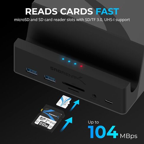 محطة إرساء الكمبيوتر المحمول العالمية SABRENT USB-C، قاعدة توصيل شاشة مزدوجة لأجهزة الكمبيوتر المحمولة وأجهزة Ultrabooks وChromebooks وMacBooks وiPad والأجهزة اللوحية والهواتف الذكية (DS-UICA) in Kuwait
