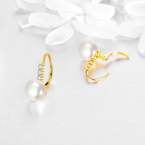KECHO 14K Gold Freshwater Cultured Pearl Earrings Solid Gold Pearl Cz Stud Earrings Jewelry Gifts for Women Girls in Saudi Arabia