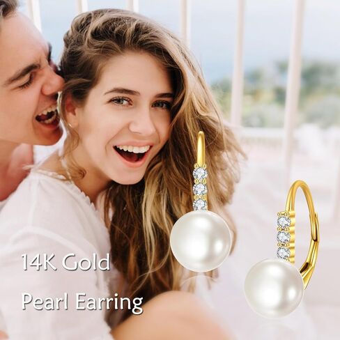 KECHO 14K Gold Freshwater Cultured Pearl Earrings Solid Gold Pearl Cz Stud Earrings Jewelry Gifts for Women Girls in Saudi Arabia