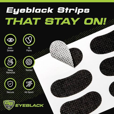 15 Pairs Breathable Eye Strips | Peel & Stick Athletic Eyeblack Stickers for Baseball Football Softball Lacrosse (Black) in Saudi Arabia