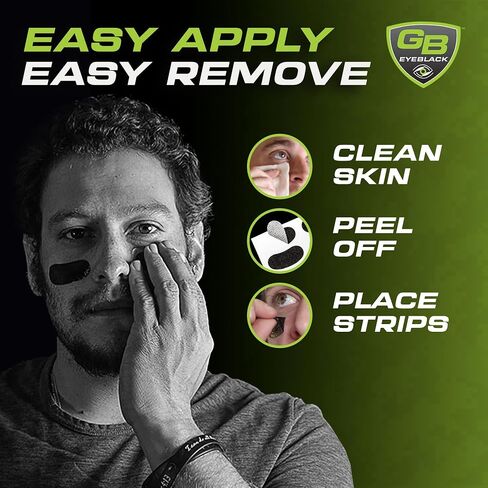 15 Pairs Breathable Eye Strips | Peel & Stick Athletic Eyeblack Stickers for Baseball Football Softball Lacrosse (Black) in Saudi Arabia