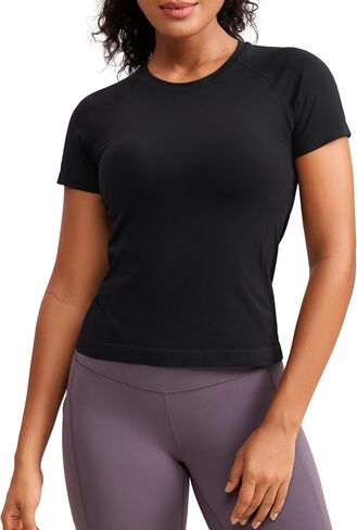 CRZ YOGA Seamless Short Sleeve Shirts for Women Breathable Running Workout Tops Athletic Gym Yoga Basic T-Shirts in Saudi Arabia