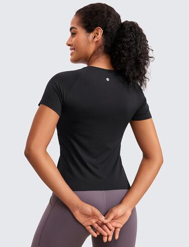 CRZ YOGA Seamless Short Sleeve Shirts for Women Breathable Running Workout Tops Athletic Gym Yoga Basic T-Shirts in Saudi Arabia
