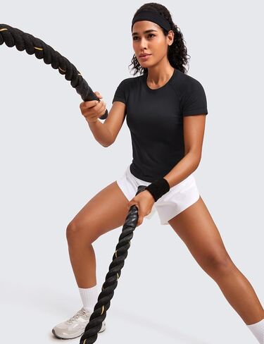 CRZ YOGA Seamless Short Sleeve Shirts for Women Breathable Running Workout Tops Athletic Gym Yoga Basic T-Shirts in Saudi Arabia