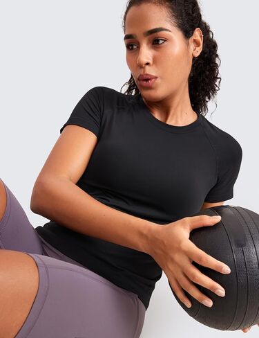 CRZ YOGA Seamless Short Sleeve Shirts for Women Breathable Running Workout Tops Athletic Gym Yoga Basic T-Shirts in Saudi Arabia
