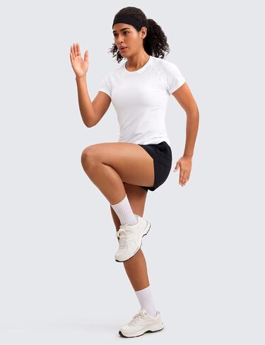 CRZ YOGA Seamless Short Sleeve Shirts for Women Breathable Running Workout Tops Athletic Gym Yoga Basic T-Shirts in Saudi Arabia