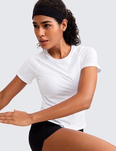 CRZ YOGA Seamless Short Sleeve Shirts for Women Breathable Running Workout Tops Athletic Gym Yoga Basic T-Shirts in Saudi Arabia