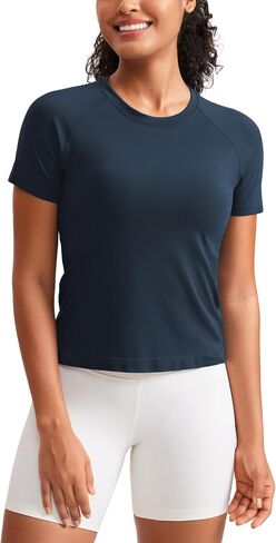 CRZ YOGA Seamless Short Sleeve Shirts for Women Breathable Running Workout Tops Athletic Gym Yoga Basic T-Shirts in Saudi Arabia