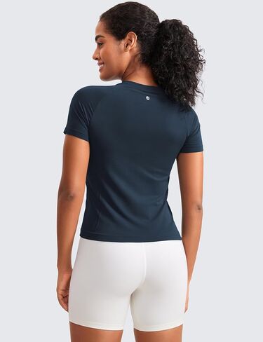 CRZ YOGA Seamless Short Sleeve Shirts for Women Breathable Running Workout Tops Athletic Gym Yoga Basic T-Shirts in Saudi Arabia