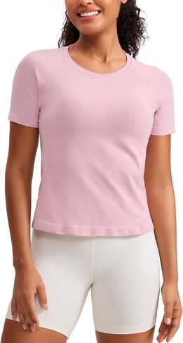 CRZ YOGA Seamless Short Sleeve Shirts for Women Breathable Running Workout Tops Athletic Gym Yoga Basic T-Shirts in Saudi Arabia