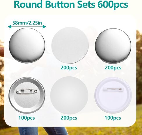 أجزاء شارة الأزرار الفارغة، لوازم صانع الأزرار مقاس 2.25 بوصة، أجزاء الزر الخلفي لآلة صنع الأزرار، مستلزمات صناعة الشارات، مكونات الأزرار (2.25 بوصة - 200 مجموعة) in Kuwait