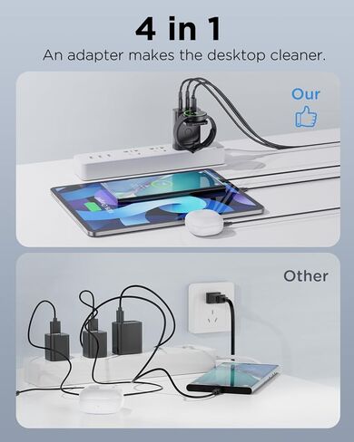 كتلة شحن ساعة Galaxy، شاحن الهاتف الخلوي بقدرة 43 وات، محول تيار متردد بمقبس PD مع 3 منافذ إخراج، USB-A*1، USB-C*2، متوافق مع هواتف/ساعات/سماعات Galaxy، قادر على شحن أجهزة متعددة. in Kuwait