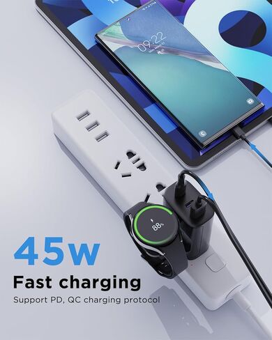 كتلة شحن ساعة Galaxy، شاحن الهاتف الخلوي بقدرة 43 وات، محول تيار متردد بمقبس PD مع 3 منافذ إخراج، USB-A*1، USB-C*2، متوافق مع هواتف/ساعات/سماعات Galaxy، قادر على شحن أجهزة متعددة. in Kuwait