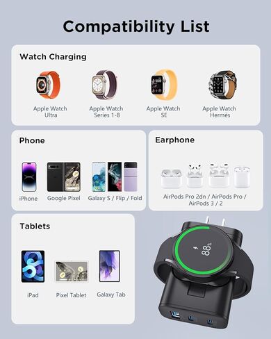 كتلة شحن ساعة Galaxy، شاحن الهاتف الخلوي بقدرة 43 وات، محول تيار متردد بمقبس PD مع 3 منافذ إخراج، USB-A*1، USB-C*2، متوافق مع هواتف/ساعات/سماعات Galaxy، قادر على شحن أجهزة متعددة. in Kuwait