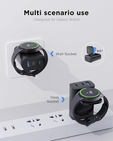 كتلة شحن ساعة Galaxy، شاحن الهاتف الخلوي بقدرة 43 وات، محول تيار متردد بمقبس PD مع 3 منافذ إخراج، USB-A*1، USB-C*2، متوافق مع هواتف/ساعات/سماعات Galaxy، قادر على شحن أجهزة متعددة. in Kuwait