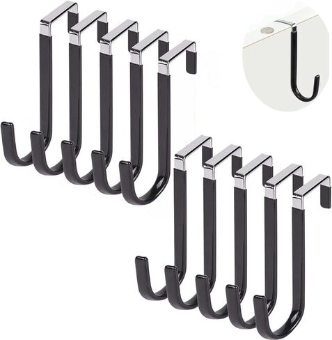 مجموعة 10 خطافات فوق الباب، خطافات تنظيم شديدة التحمل، شماعة خطافات فردية لتعليق معاطف المناشف وحقائب الملابس والقبعات، وخطاطيف معدنية ومطاطية سوداء للحمام والمطبخ وغرفة النوم وغرفة المعيشة in Kuwait