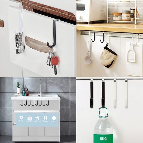 مجموعة 10 خطافات فوق الباب، خطافات تنظيم شديدة التحمل، شماعة خطافات فردية لتعليق معاطف المناشف وحقائب الملابس والقبعات، وخطاطيف معدنية ومطاطية سوداء للحمام والمطبخ وغرفة النوم وغرفة المعيشة in Kuwait