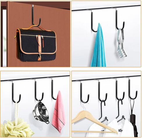 مجموعة 10 خطافات فوق الباب، خطافات تنظيم شديدة التحمل، شماعة خطافات فردية لتعليق معاطف المناشف وحقائب الملابس والقبعات، وخطاطيف معدنية ومطاطية سوداء للحمام والمطبخ وغرفة النوم وغرفة المعيشة in Kuwait