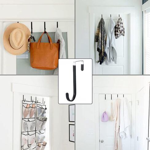 مجموعة 10 خطافات فوق الباب، خطافات تنظيم شديدة التحمل، شماعة خطافات فردية لتعليق معاطف المناشف وحقائب الملابس والقبعات، وخطاطيف معدنية ومطاطية سوداء للحمام والمطبخ وغرفة النوم وغرفة المعيشة in Kuwait