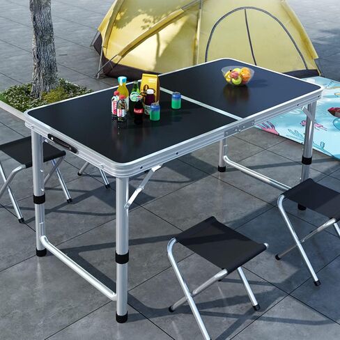 طاولات قابلة للطي، طاولة تخييم قابلة للطي مع ساق قابلة للتعديل بمستويين، مقبض حمل للاستخدام في الهواء الطلق، الشاطئ، الشواء، النزهة، الطبخ، المهرجانات، داخلي، مكتب، صيد الأسماك، المشي لمسافات طويلة، الحفلات (أبيض L) in Kuwait