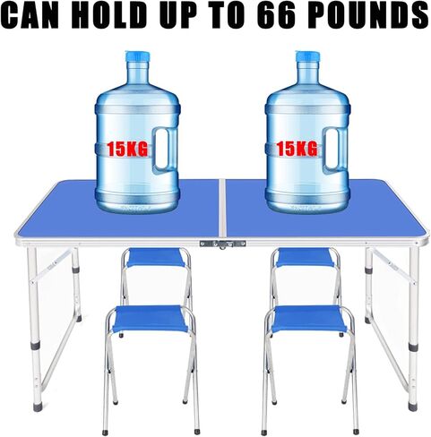 طاولات قابلة للطي، طاولة تخييم قابلة للطي مع ساق قابلة للتعديل بمستويين، مقبض حمل للاستخدام في الهواء الطلق، الشاطئ، الشواء، النزهة، الطبخ، المهرجانات، داخلي، مكتب، صيد الأسماك، المشي لمسافات طويلة، الحفلات (أبيض L) in Kuwait