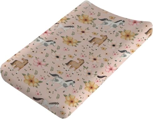 Changing Pad Covers Watercolor Horse Floral Baby Diaper Changing Pad Cover for Boys Girls Soft Breathable Stretch Fitted Diaper Change Table Pad Covers 32''x16'' Green in Saudi Arabia