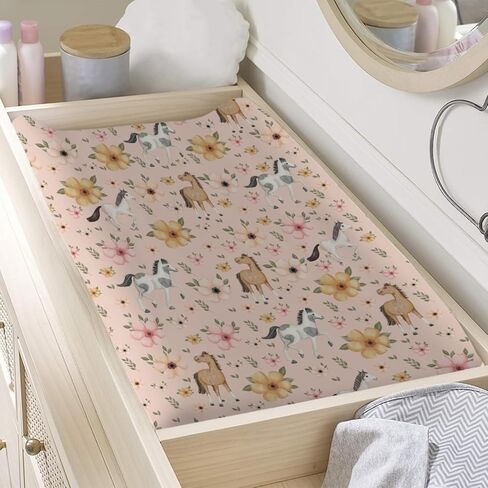 Changing Pad Covers Watercolor Horse Floral Baby Diaper Changing Pad Cover for Boys Girls Soft Breathable Stretch Fitted Diaper Change Table Pad Covers 32''x16'' Green in Saudi Arabia