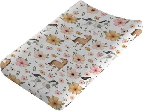 Changing Pad Covers Watercolor Horse Floral Baby Diaper Changing Pad Cover for Boys Girls Soft Breathable Stretch Fitted Diaper Change Table Pad Covers 32''x16'' Green in Saudi Arabia