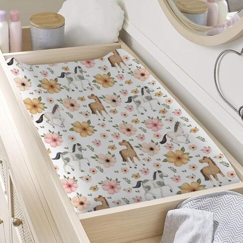 Changing Pad Covers Watercolor Horse Floral Baby Diaper Changing Pad Cover for Boys Girls Soft Breathable Stretch Fitted Diaper Change Table Pad Covers 32''x16'' Green in Saudi Arabia