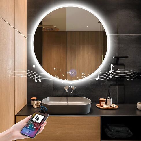 S'bagno 24 x 36 LED-Oval-Bathroom-Mirror with Bluetooth Speaker, Wall-Mounted-Lighted-Mirror, Anti-Fog Dimmable Waterproof Vanity Mirror with Touch Switch with Lights, 3000K/4000K/6500K in Saudi Arabia