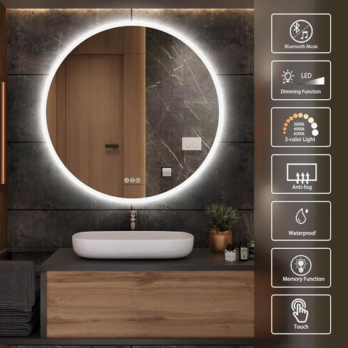 S'bagno 24 x 36 LED-Oval-Bathroom-Mirror with Bluetooth Speaker, Wall-Mounted-Lighted-Mirror, Anti-Fog Dimmable Waterproof Vanity Mirror with Touch Switch with Lights, 3000K/4000K/6500K in Saudi Arabia