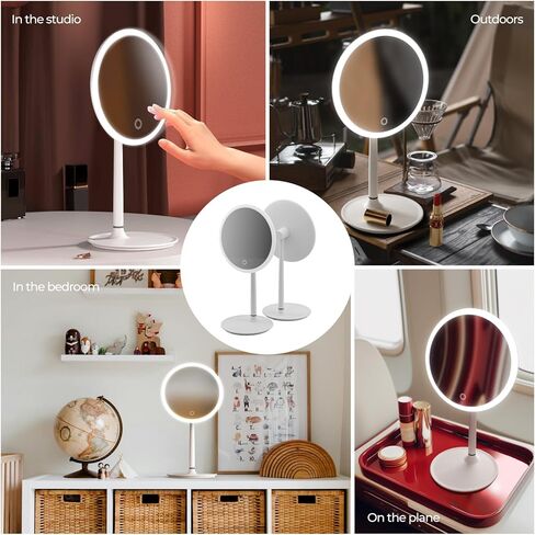 مرآة مكياج مضاءة، مرآة مكياج مقاس 7.5 بوصة مع 3 أضواء ملونة، مرآة مكياج LED، مرآة مستحضرات تجميل احترافية قابلة للتعتيم مع 58 مصباح LED ممتاز، مرآة مكتب واقفة in Kuwait
