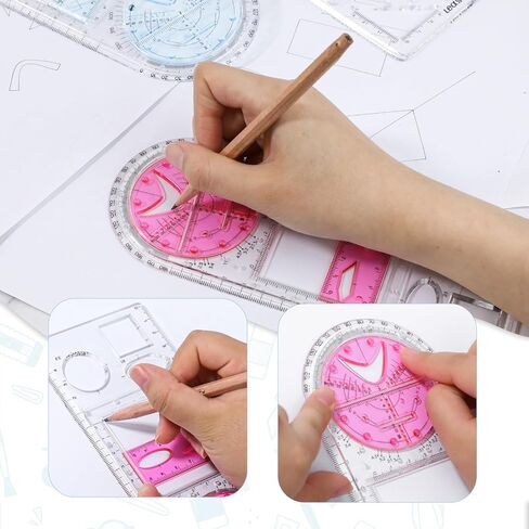 مجموعة مساطر هندسية متعددة الوظائف، 3 قطع استنسل شفاف لرسم مسطرة قياس متعددة الزوايا، مجموعة أدوات مسطرة قياس بلاستيكية للرسم للبالغين من اللوازم المكتبية المدرسية، طراز B in Kuwait