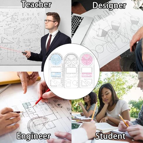 مجموعة مساطر هندسية متعددة الوظائف، 3 قطع استنسل شفاف لرسم مسطرة قياس متعددة الزوايا، مجموعة أدوات مسطرة قياس بلاستيكية للرسم للبالغين من اللوازم المكتبية المدرسية، طراز B in Kuwait