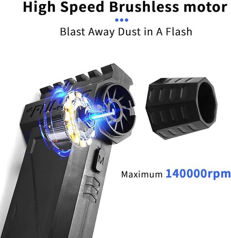 منفضة هواء كهربائية قوية من كوموكس مع شعلة - سرعة عالية 140000 دورة في الدقيقة، مستويات تدفق هواء قابلة للتعديل، تحل محل منفاخ الهواء المضغوط الذي يمكن إعادة شحنه لتنظيف لوحات مفاتيح الكمبيوتر والسيارات الخارجية والمنزل in Kuwait