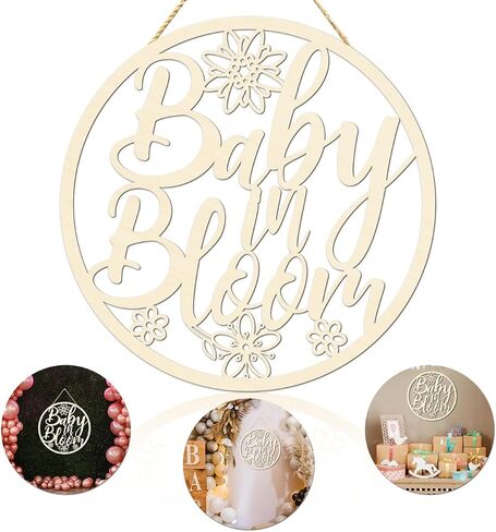 لافتة خشبية Baby in Bloom لتزيين حفلات استحمام الطفل Baby in Bloom باب معلق لافتة حروف مقطوعة على شكل زهور لحفلات استقبال المولود الجديد صبي أو فتاة تكشف عن نوع لوازم الحفلات in Saudi Arabia