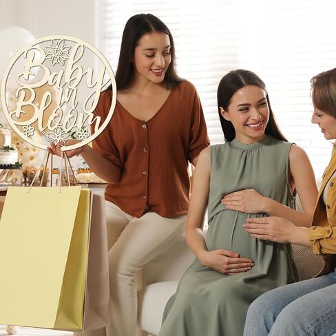 لافتة خشبية Baby in Bloom لتزيين حفلات استحمام الطفل Baby in Bloom باب معلق لافتة حروف مقطوعة على شكل زهور لحفلات استقبال المولود الجديد صبي أو فتاة تكشف عن نوع لوازم الحفلات in Saudi Arabia
