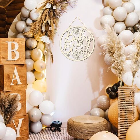 لافتة خشبية Baby in Bloom لتزيين حفلات استحمام الطفل Baby in Bloom باب معلق لافتة حروف مقطوعة على شكل زهور لحفلات استقبال المولود الجديد صبي أو فتاة تكشف عن نوع لوازم الحفلات in Saudi Arabia