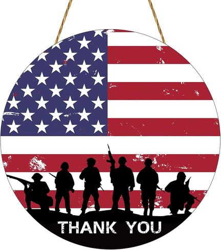 Memorial Day Decorations Patriotic American Soldier Thank You Hanging Sign 4th of July Independence Day Door Hanger Decor Wooden Door Wall Decor for Porch Indoor Outdoor Decor in Saudi Arabia