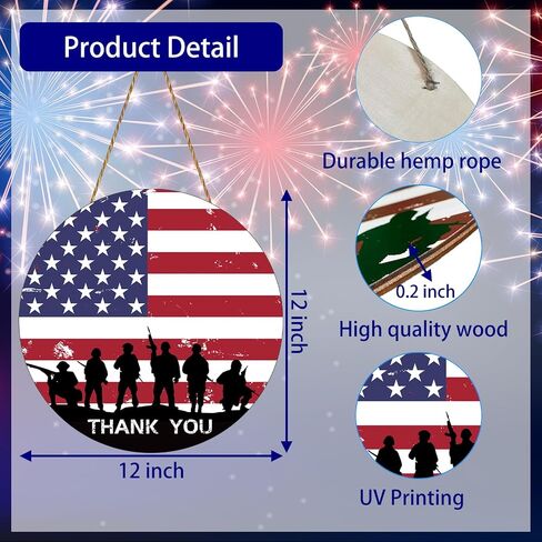 Memorial Day Decorations Patriotic American Soldier Thank You Hanging Sign 4th of July Independence Day Door Hanger Decor Wooden Door Wall Decor for Porch Indoor Outdoor Decor in Saudi Arabia