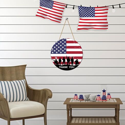 Memorial Day Decorations Patriotic American Soldier Thank You Hanging Sign 4th of July Independence Day Door Hanger Decor Wooden Door Wall Decor for Porch Indoor Outdoor Decor in Saudi Arabia