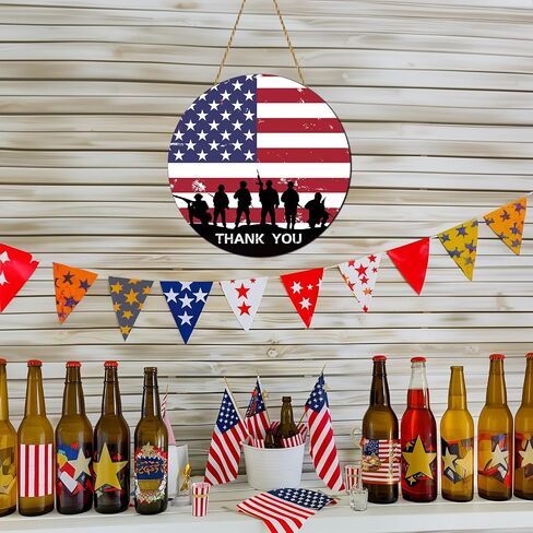 Memorial Day Decorations Patriotic American Soldier Thank You Hanging Sign 4th of July Independence Day Door Hanger Decor Wooden Door Wall Decor for Porch Indoor Outdoor Decor in Saudi Arabia