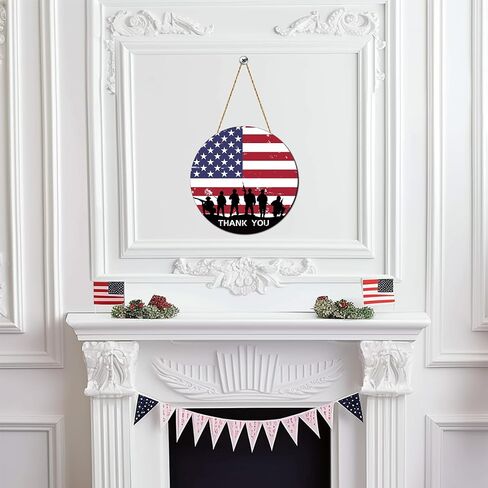 Memorial Day Decorations Patriotic American Soldier Thank You Hanging Sign 4th of July Independence Day Door Hanger Decor Wooden Door Wall Decor for Porch Indoor Outdoor Decor in Saudi Arabia